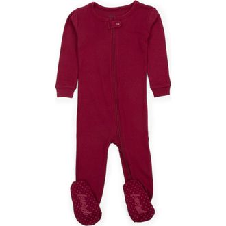 Leveret Footed Solid Cotton Matching Family Pajamas in Maroon at Nordstrom, Size 12-18M