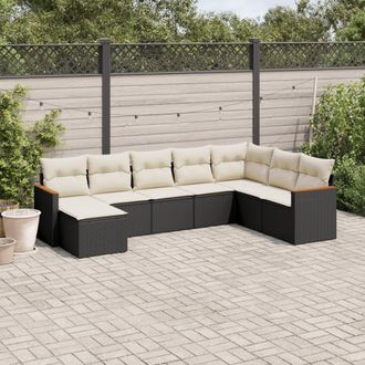 vidaXL Set De Sof&aacute;s De Jard&iacute;n 8 Piezas Y Cojines Rat&aacute;n Sint&eacute;tico Negro Vidaxl