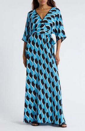 Diane Von F&uuml;rstenberg Eloise Print Faux Wrap Maxi Dress in Bird Weave Balanchine Blue at Nordstrom Rack, Size Medium