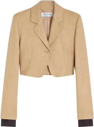 Max Mara Cropped Jasje in Linnen Twill - Dames - Blazers - Beige - 2XS - Linnen - Jassen