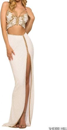 Sherri Hill Butterfly Top Two Piece Prom Dress In Ivory/gold