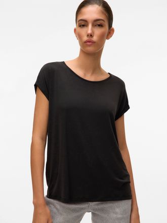 Vero Moda Rundhalsshirt VERO MODA VMAVA PLAIN SS TOP GAJRS NOOS, Damen, Gr. XXL, schwarz, Jersey, Obermaterial: 95% Lyocell (TENCEL), 5% Elasthan, unifarben, re