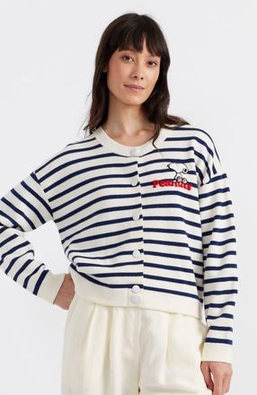 Chinti and Parker Snoopy Breton Milano Embroidered Merino Wool Cardigan in Cream/admiral Blue at Nordstrom, Size X-Small