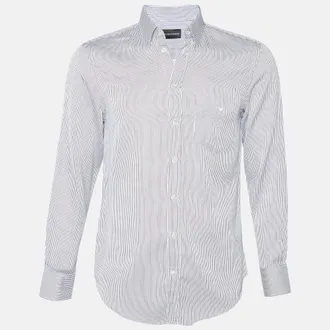 Emporio Armani White & Blue Striped Cotton Button Front Shirt
