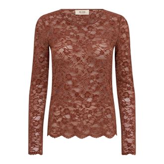 Mos Mosh MMMiriel Velvet Lace Blouse - - Blouses & Shirts - Donna - Marrone - M