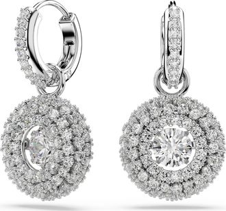 Swarovski Sublima Drop Earrings, Round Cut, White, Rhodium Plated