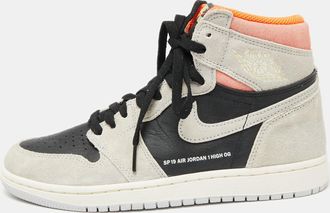 Air Jordan Jordan Grey/black Suede And Leather 1 Retro High Neutral Hyper Crimson Sneakers