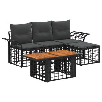 vidaXL Conjunto De Sof&aacute;s De Jard&iacute;n 5 Uds. Negro Y Gris Oscuro Vidaxl