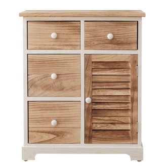 Mobili Rebecca Mueble de almacenaje 4 cajones y 1 puerta de madera marr&oacute;n y blanco