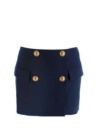 Balmain Navy Double Breasted Effect Wool Mini Skirt Size XXS