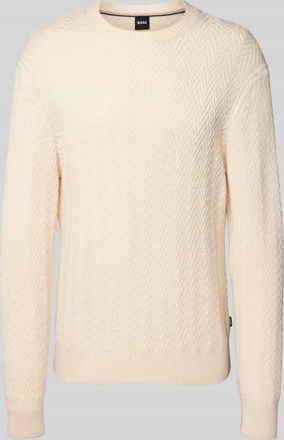 HUGO BOSS Regular Fit Strickpullover aus reiner Schurwolle Modell HITALO in Offwhite, Größe XXL