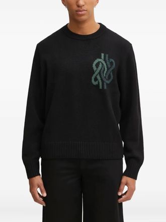Filling Pieces embroidered crew-neck sweater - men - Acrylic/Wool - M - Black