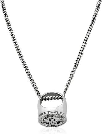 Roberto Cavalli Mens Old Palladium RC Monogram Ring Necklace