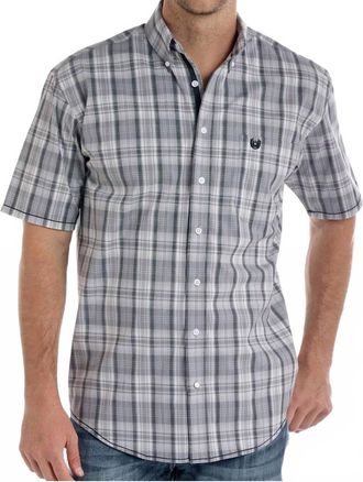 Panhandle Short Sleeve Plaid Button Up Shirt In Gray
