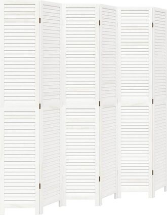vidaXL Biombo Separador De 6 Paneles Madera Maciza Paulownia Blanco Vidaxl