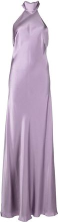 Michelle Mason backless halter-neck tie gown - women - Silk - 10 - Purple