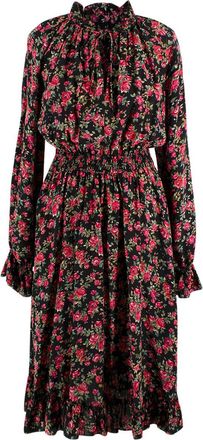 Dolce & Gabbana Black and Rose Floral Midi Silk Dress Size XS