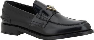 Prada Womens Black Leather Logo Loafers
