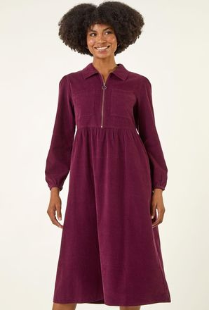 Roman Corduroy Zip Detail Midi Dress