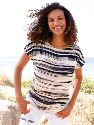 Casual Looks Schlupfbluse CASUAL LOOKS, Damen, Gr. 36, ros&eacute;, wei&szlig;, 100% Viskose, bedruckt, gemustert, mehrfarbig, Rundhals, Blusen Schlupfbluse