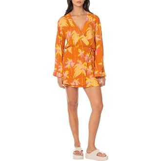 Maaji Sunkissed Shore Zaira Long Sleeve Cover-Up Wrap Dress in Open Orange at Nordstrom, Size Medium