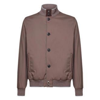 Fedeli Technische Bomberjack van Stof met Contrasterende Knopen - Heren - Bomber jackets - Bruin - 3XL - Jassen
