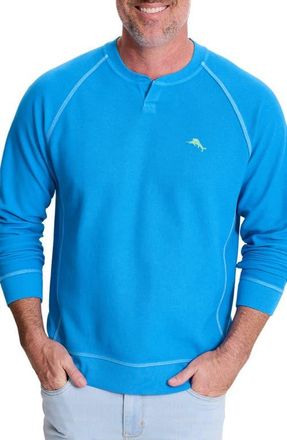 Tommy Bahama Montego Bay Abaco Long Sleeve Cotton & Lyocell Notch Neck Sweatshirt in Campanula at Nordstrom, Size 2Xlt