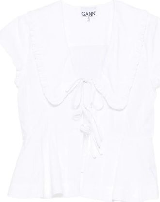 Ganni Katoenen Poplin Peplum Strik Blouse - Dames - Blouses - Wit - S - Katoen - Overhemden