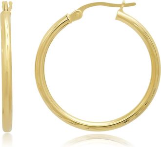MAX + STONE Solid 14k Yellow Gold Diamond Cut Hoop Earrings with Click Tops 12MM to 30MM