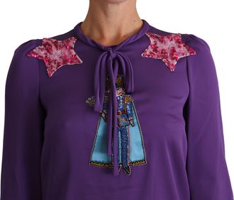 Dolce & Gabbana Womens Purple Blouse Prince Fairy Tale Embellished Top Silk