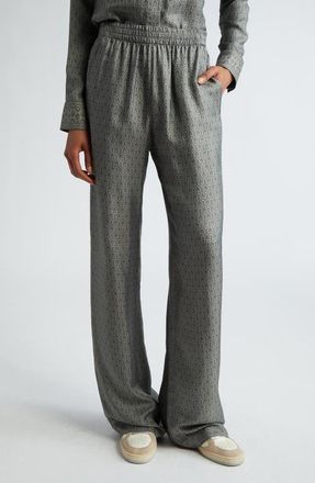 Golden Goose Journey Floral Print Relaxed Wide Leg Pants in Moon Mist at Nordstrom, Size 10 Us