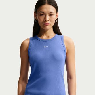 Nike Womens Nike Sportswear Tight Ribbed Tank Top in Blue | IH7956-485