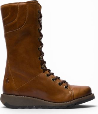 FLY London Fly London Womens Brown Leather Lace-Up Combat Ankle Boots- STER768