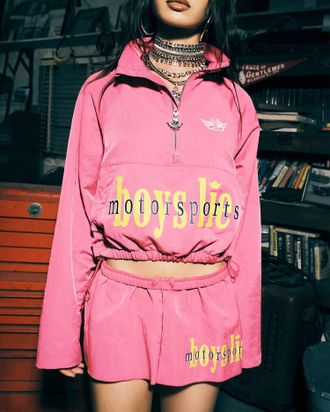 Boys Lie Motorsports A1 Crop Crew Top In Pink