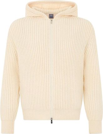 Fedeli Hooded Zip Cardigan - Heren - Vesten - Beige - L - Kasjmier - Truien & Vesten
