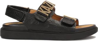 Kazar Sandalen versierd met metalen letters en reli&euml;f - Dames - Sandalen - Zwart - 40 EU - Leer - Schoenen