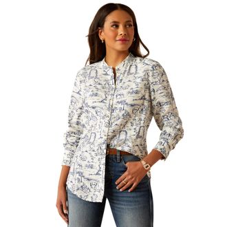 Ariat Womens Clarion Blouse Long Sleeve in Toile Scene Print, Size X-Small, by Ariat