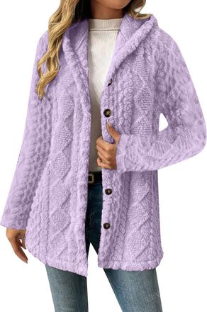 Generic sweatshirts for women uk Womens Fleece Jumper Coat Sherpa Lined Fluffy Fuzzy Hoodies Jackets Soft Long Sleeve Button Down Hooded Thermal Cardigans Coa