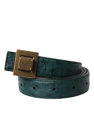 Dolce & Gabbana Womens Dark Green Leather Square Metal Buckle Belt