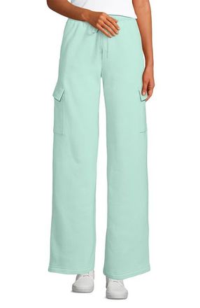 Lands End Serious Sweats High Rise Wide Leg Cargo Pants in Julep at Nordstrom, Size Medium Short