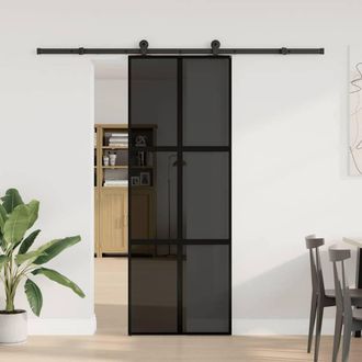 Berkfield Home Sliding Door with Hardware Set 76x205 cm Tempered Glass&Aluminium in Black