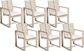 Beliani Conjunto De 6 Sillas De Jard&iacute;n De Madera De Acacia R&uacute;stica Con Reposabrazos Madera Clara Azzanello