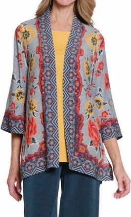 Multiples 3/4 Sleeve Banded Open Front Jacket In Multi