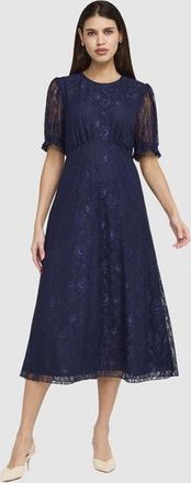 Finery Mela Midi Dress in Navy at Nordstrom, Size 12
