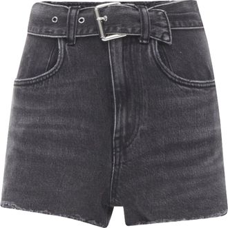 Alexander Wang Black Washed Denim Silver Buckle Cut Off Frayed Shorts 24