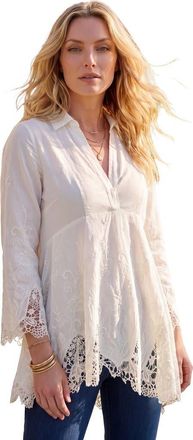 Roaman's Poplin Embroidered Swing Tunic in White at Nordstrom, Size 16