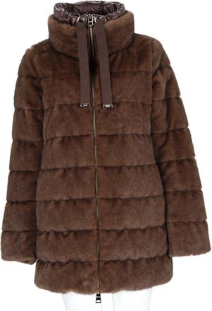 Herno Brown Quilted High-Collar Polyester Down Coat