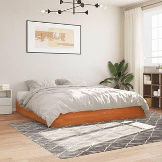 vidaXL Cama Sin Colch&oacute;n Madera Maciza De Pino Marr&oacute;n Cera 200x200 Cm Vidaxl