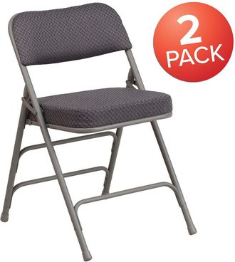 Flash Furniture 2 Pk. HERCULES Series Premium Curved Triple Braced & Double Hinged Gray Fabric Metal Folding Chair