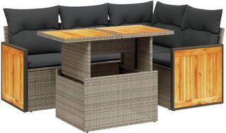 vidaXL Vidaxl - Juego De Sof&aacute;s Jard&iacute;n Con Cojines 5 Pzas Rat&aacute;n Sint&eacute;tico Gris